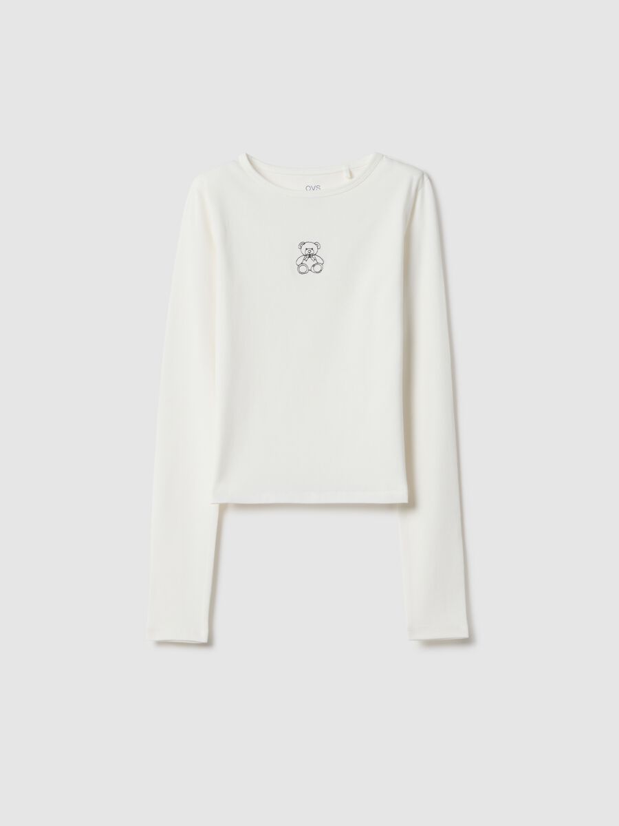 Girls' Long Sleeve White Cotton Blend Slim Fit T-Shirt_3