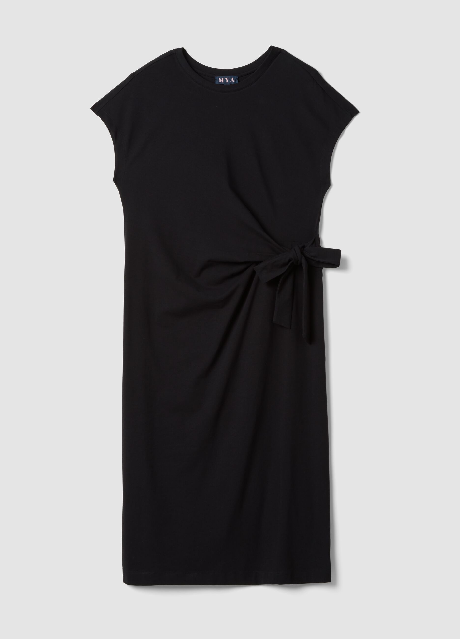 Black midi dress in stretch cotton with side knot
