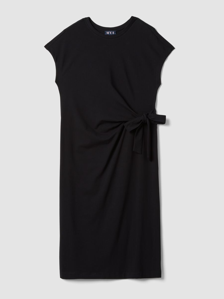 Black midi dress in stretch cotton with side knot_4