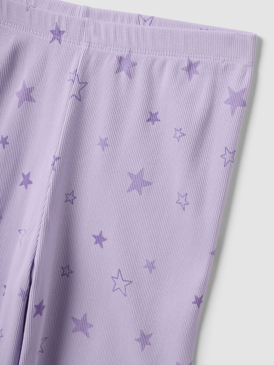 Purple girls&rsquo; pyjamas in pure organic ribbed cotton with star print_2