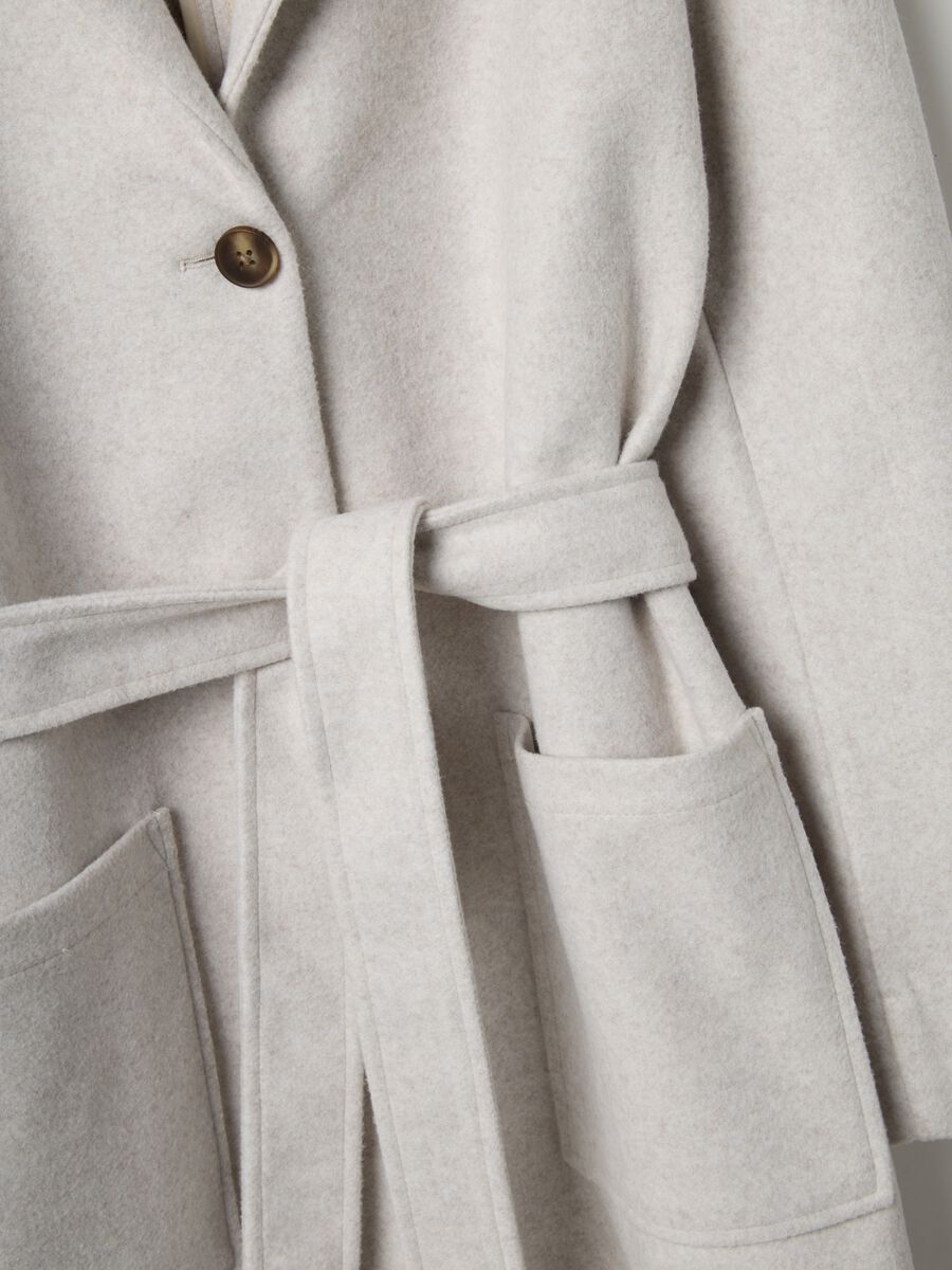 Regular fit beige single-breasted coat with belt_5
