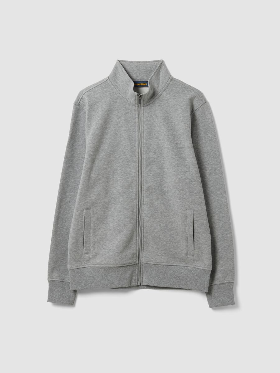 Grey cotton-blend sweatshirt with crew neck and zip, regular fit_4