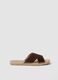 Brown genuine leather slides_0