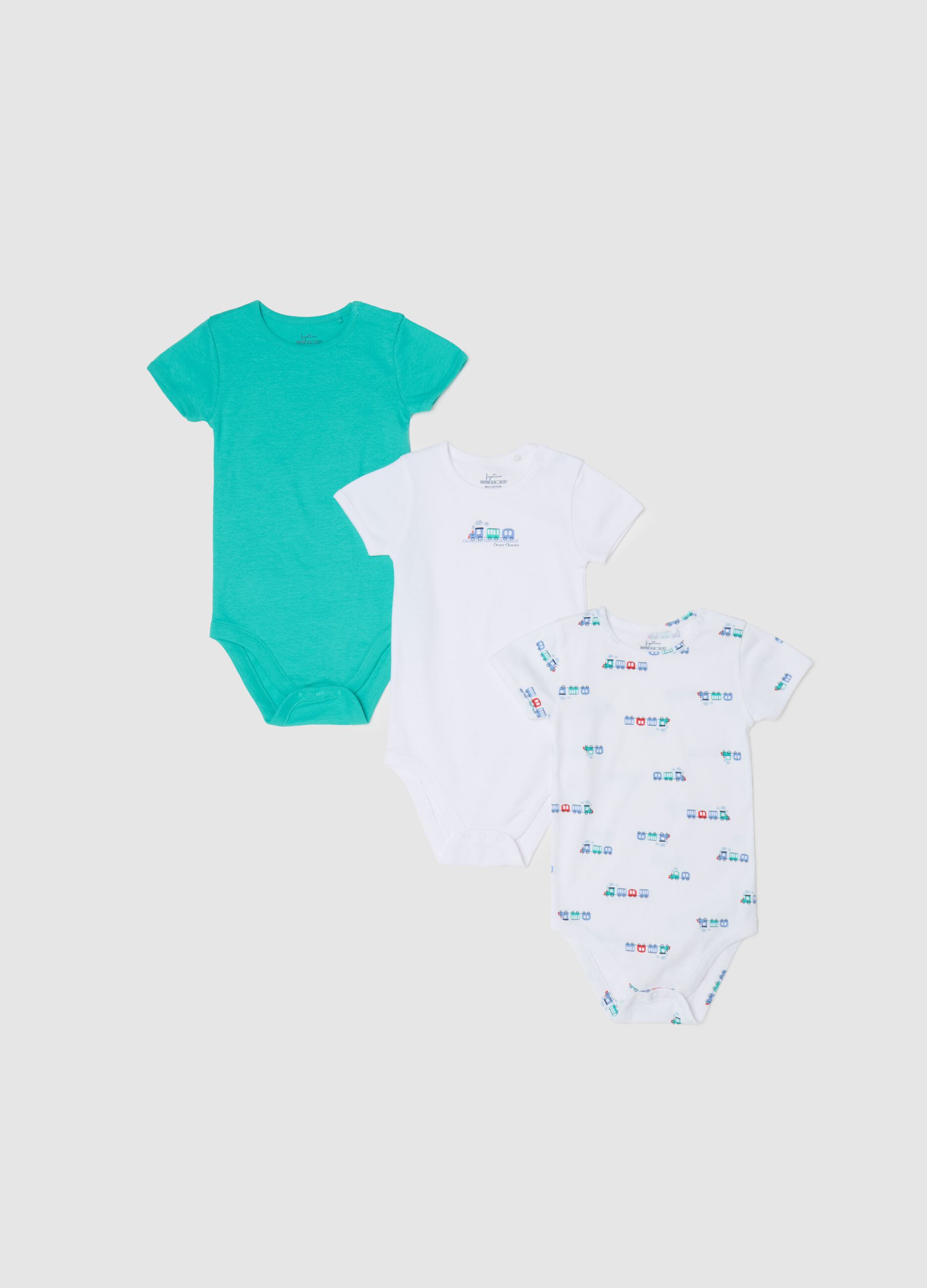 Three-pack short-sleeved bodysuits in organic cotton with print