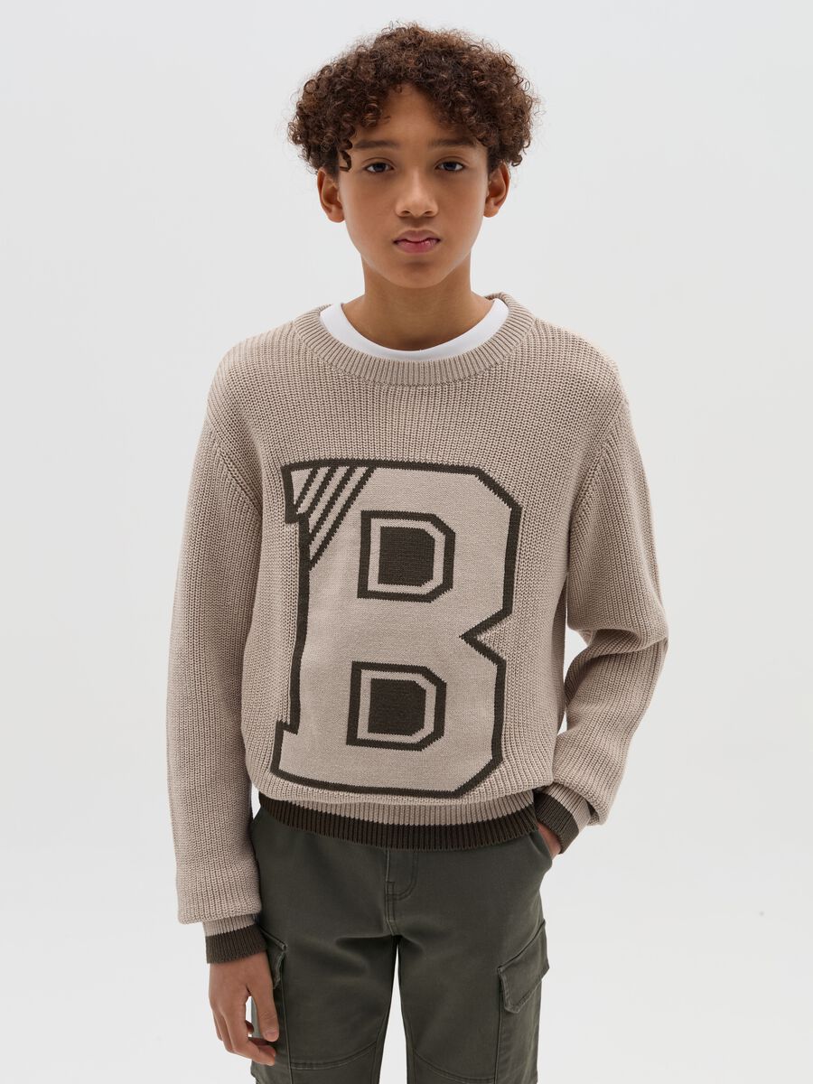 Cotton pullover with jacquard "B" design_0