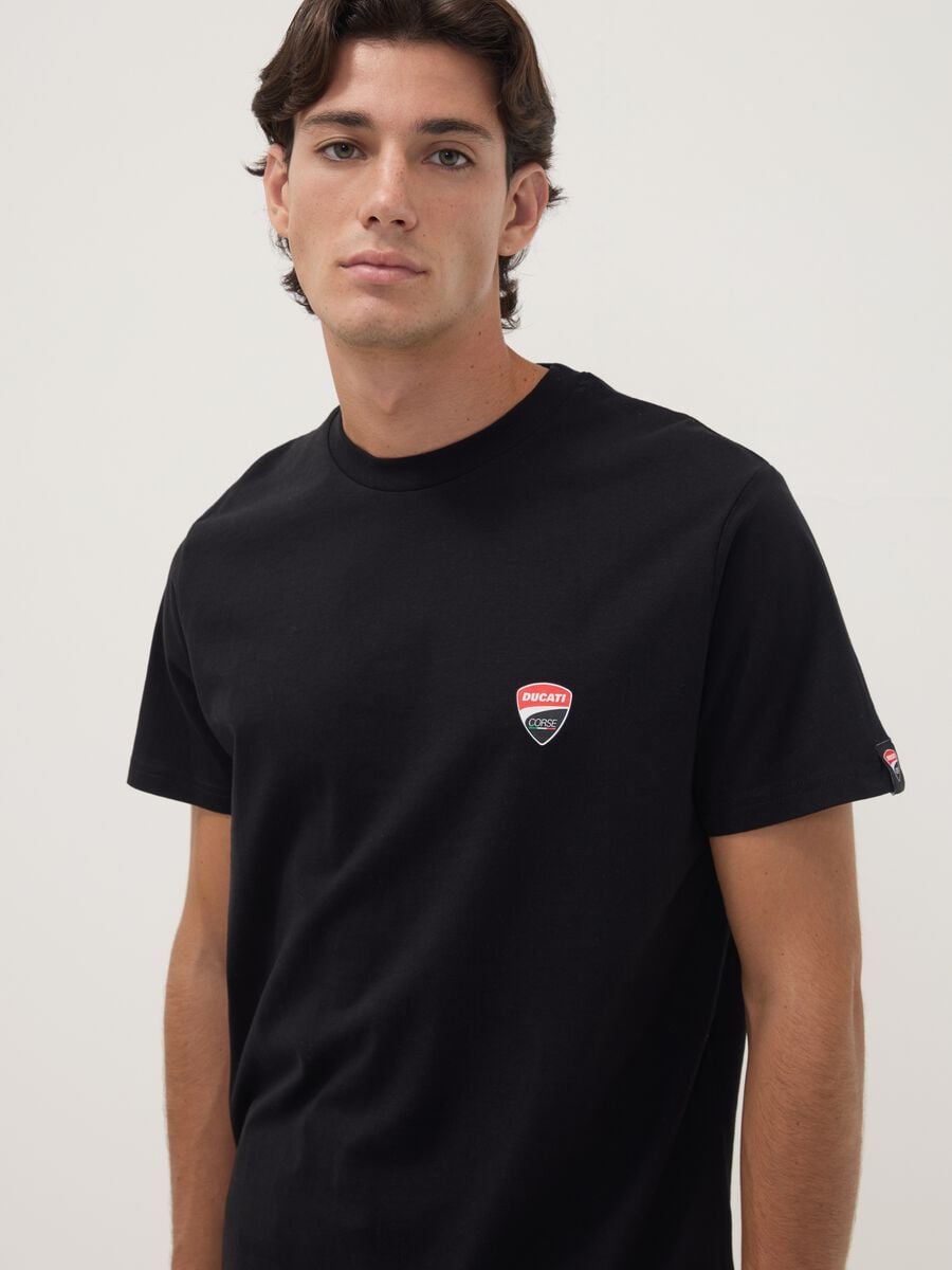 Black pure cotton T-shirt with Ducati print, regular fit_0