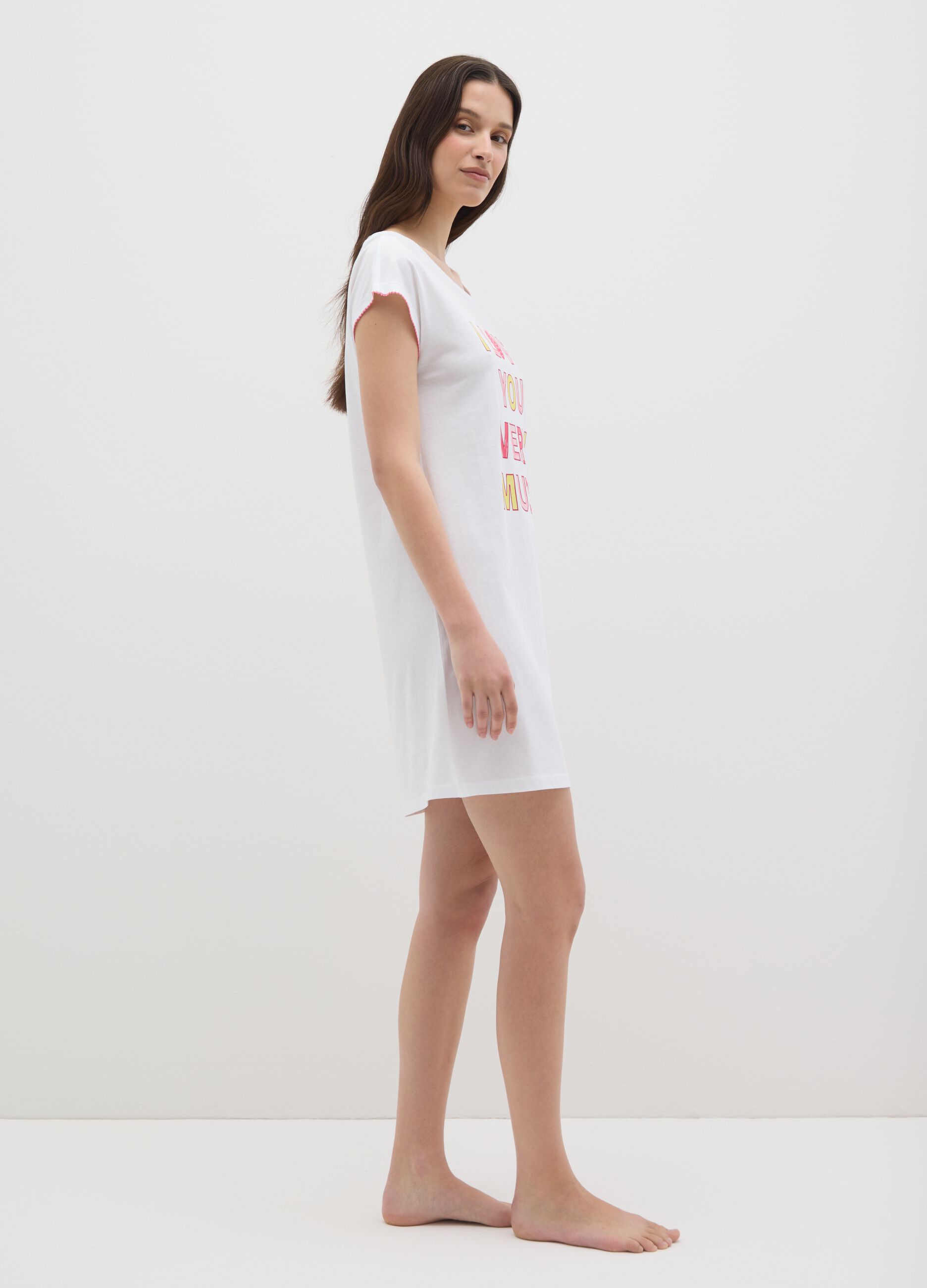 Women's White Pure Cotton Nightdress Regular Fit with 'I Love You Very Much' Print