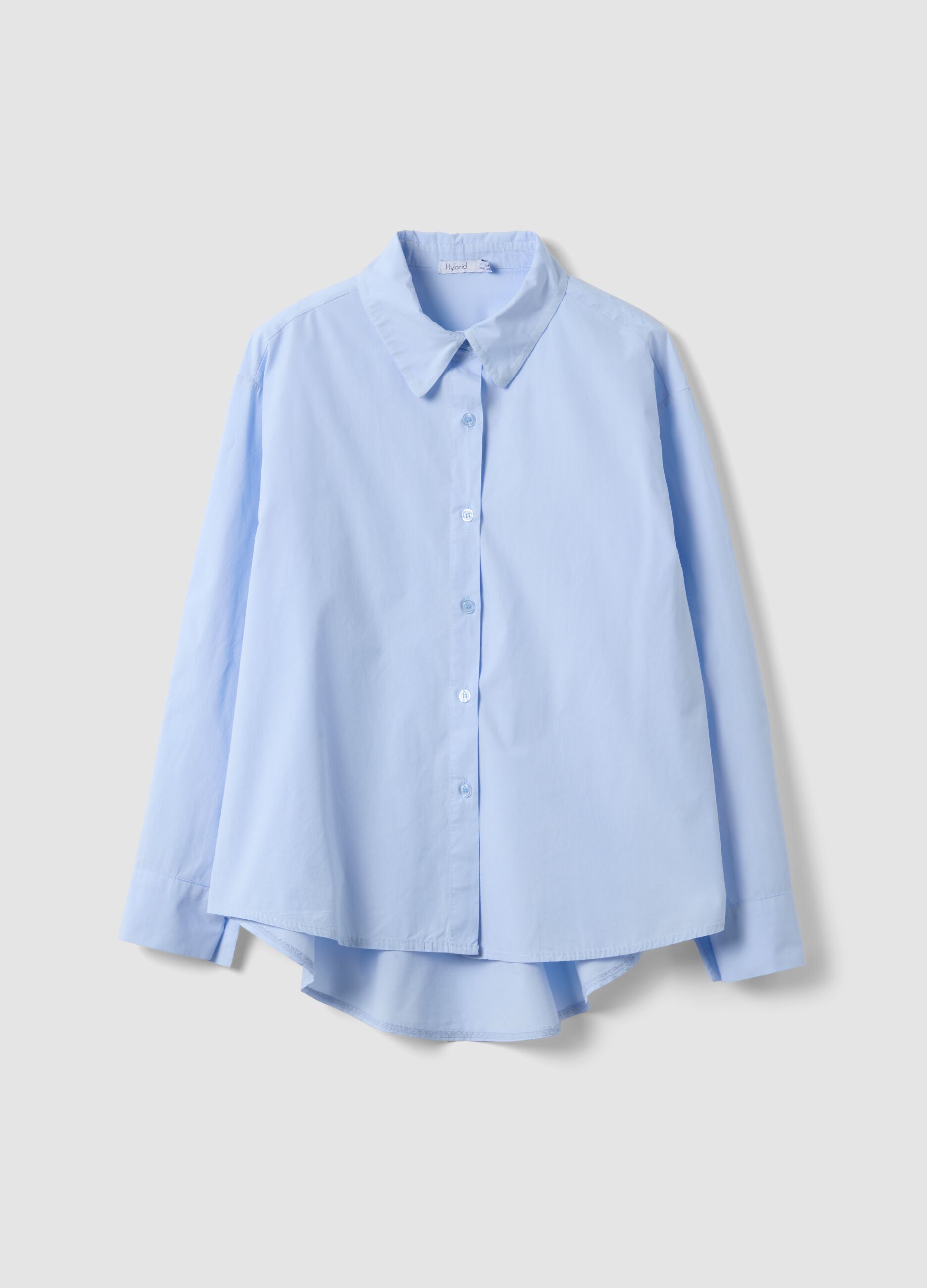 Sky-blue pure cotton slim-fit shirt