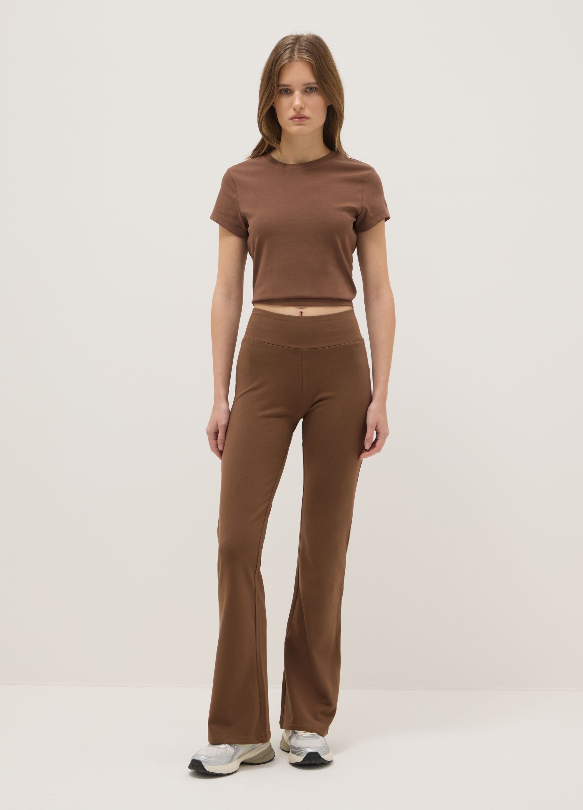 Brown flare leggings in stretch cotton
