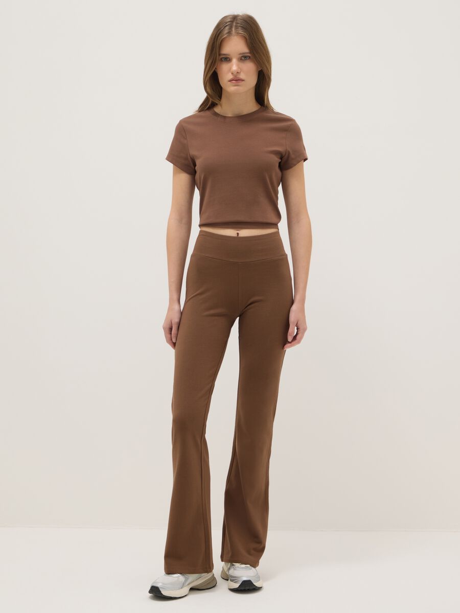 Brown flare leggings in stretch cotton_0