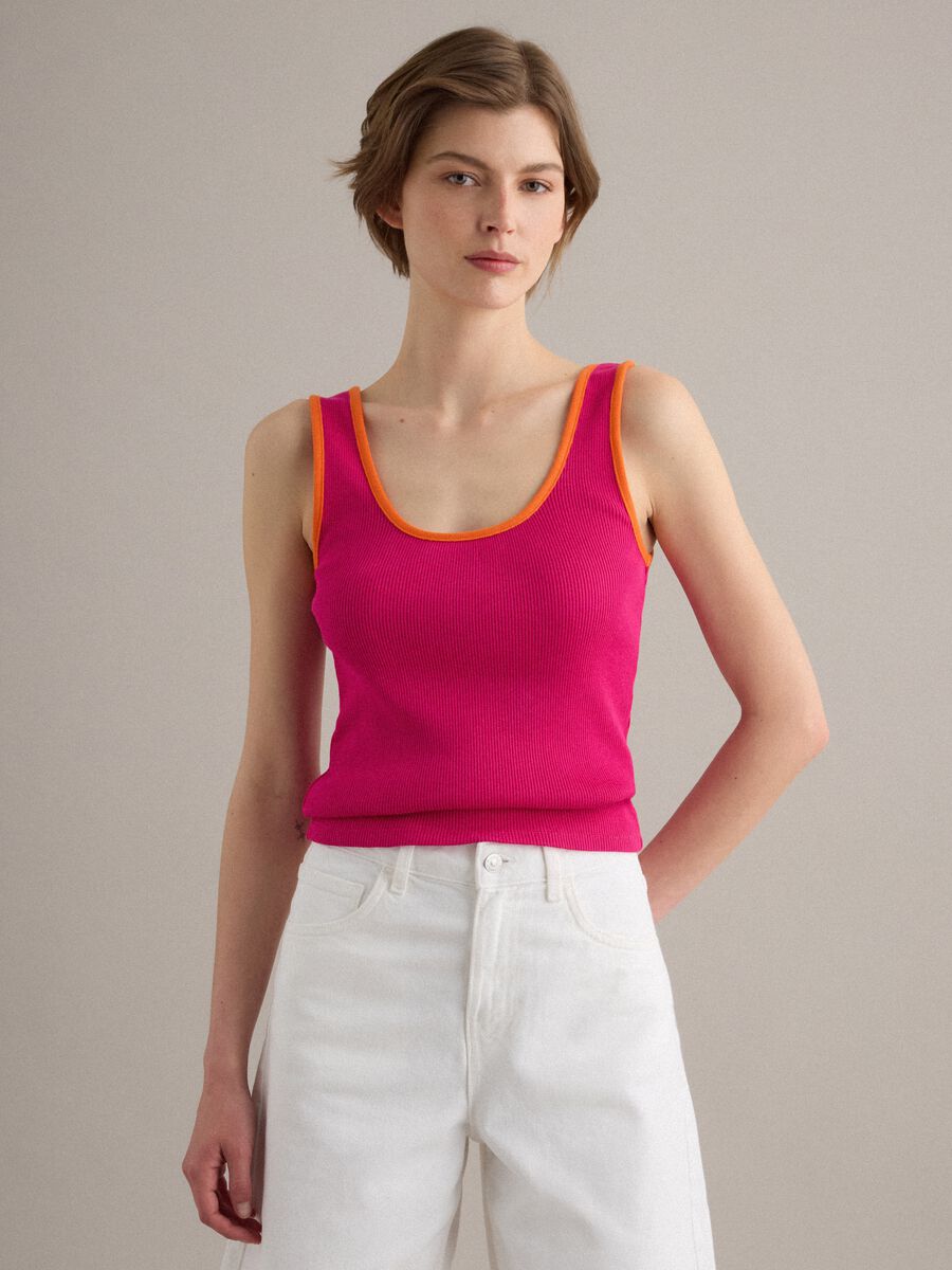 Tank top rosa in puro cotone a costine_1