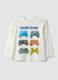 White pure cotton crew-neck T-shirt with gaming print_0