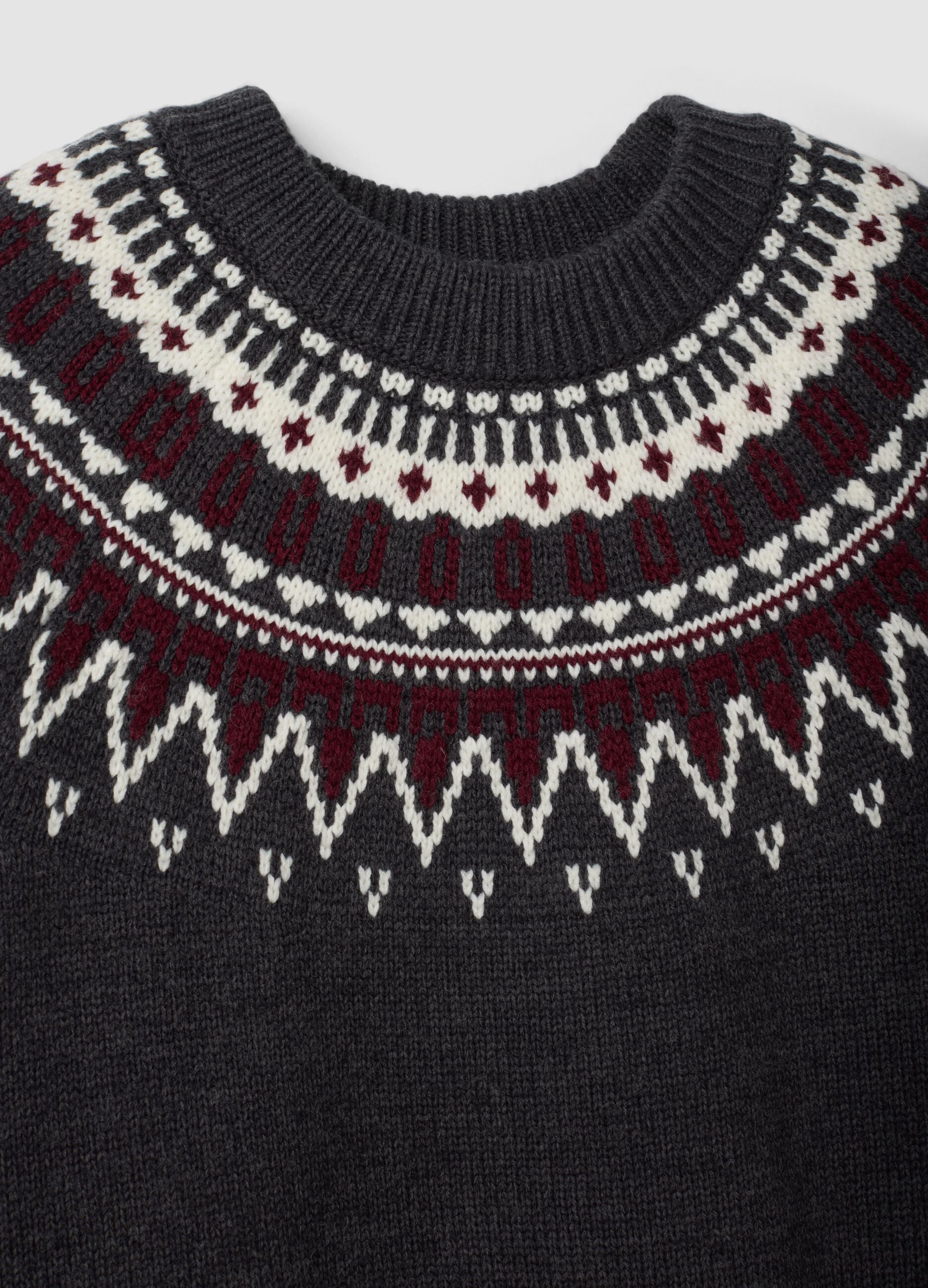 Maglia grigia in misto lana jacquard girocollo over fit