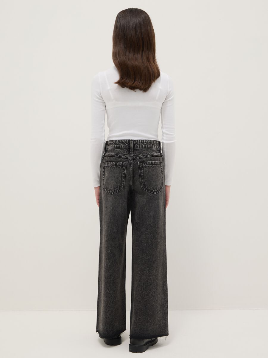 Jeans in puro cotone grigio da ragazza vestibilit&agrave; wide leg_1