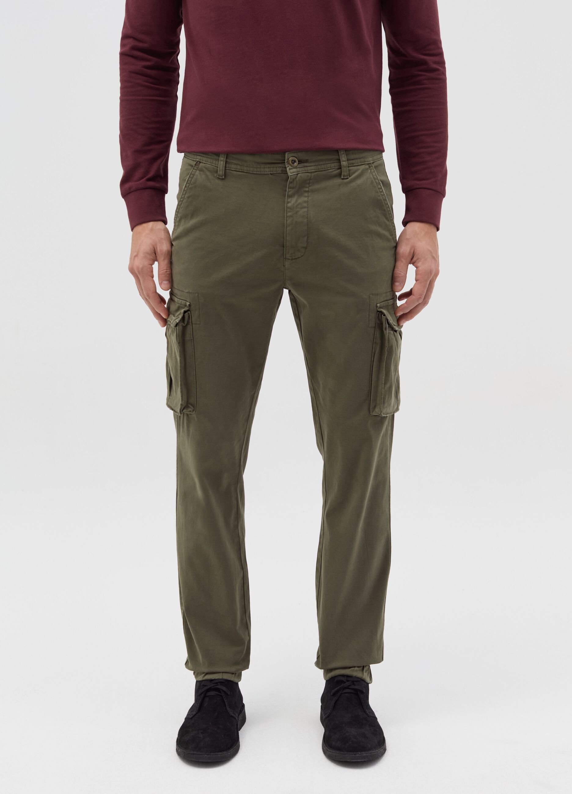 Stretch cotton cargo trousers