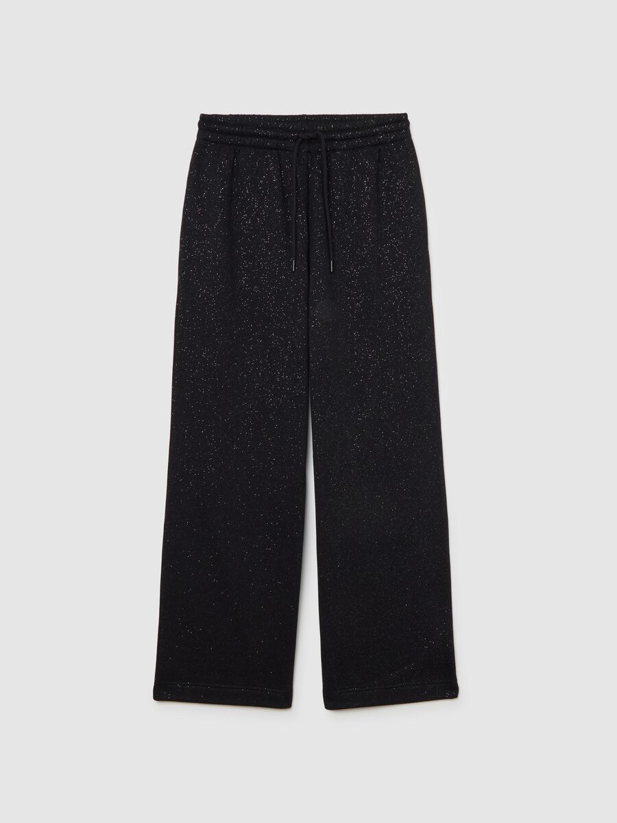 Black Wide-Leg Cotton Blend Trousers_4