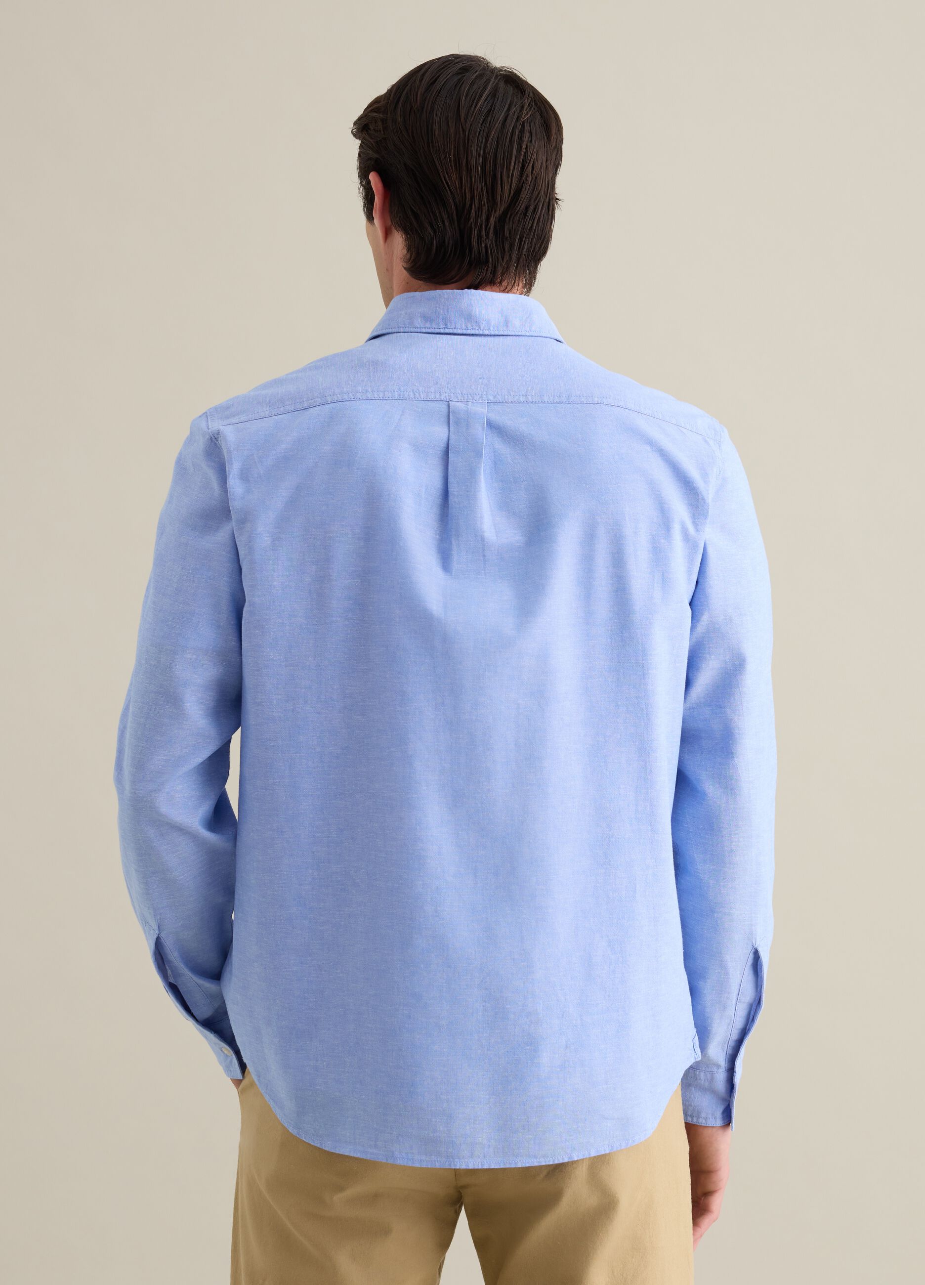 Classic Shirt in Cotton and Linen Blend Piombo