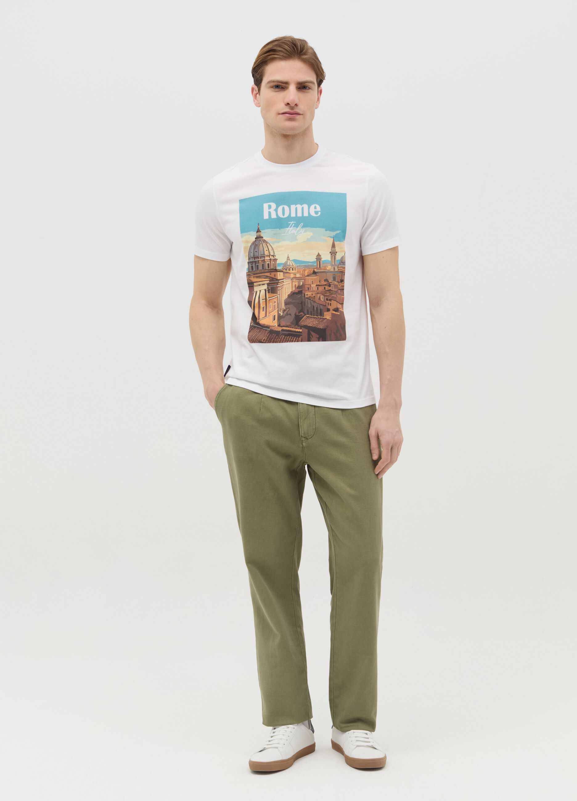 Cotton T-shirt with "Rome Italy" print