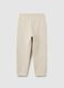Children's beige pure cotton regular fit trousers with print_1