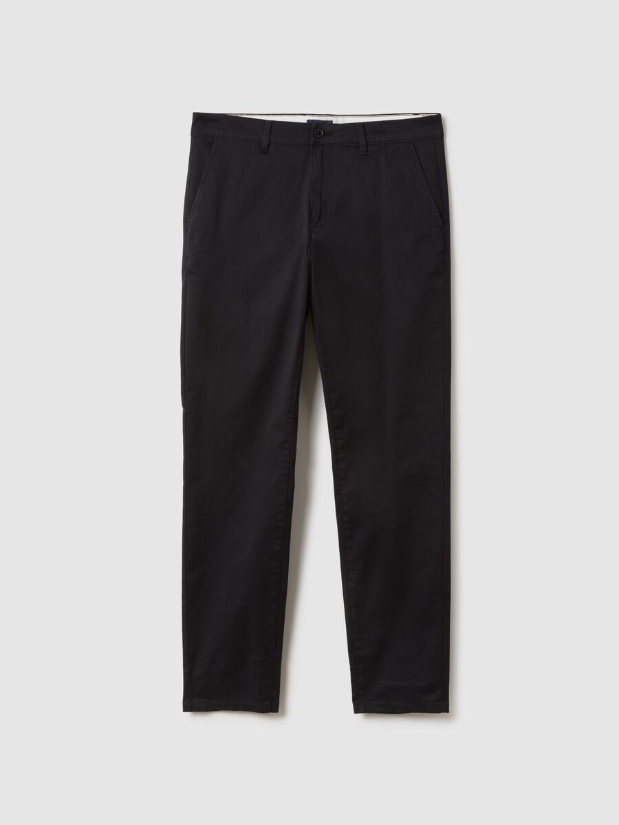 Black Stretch Cotton Slim Fit Chino Trousers_5