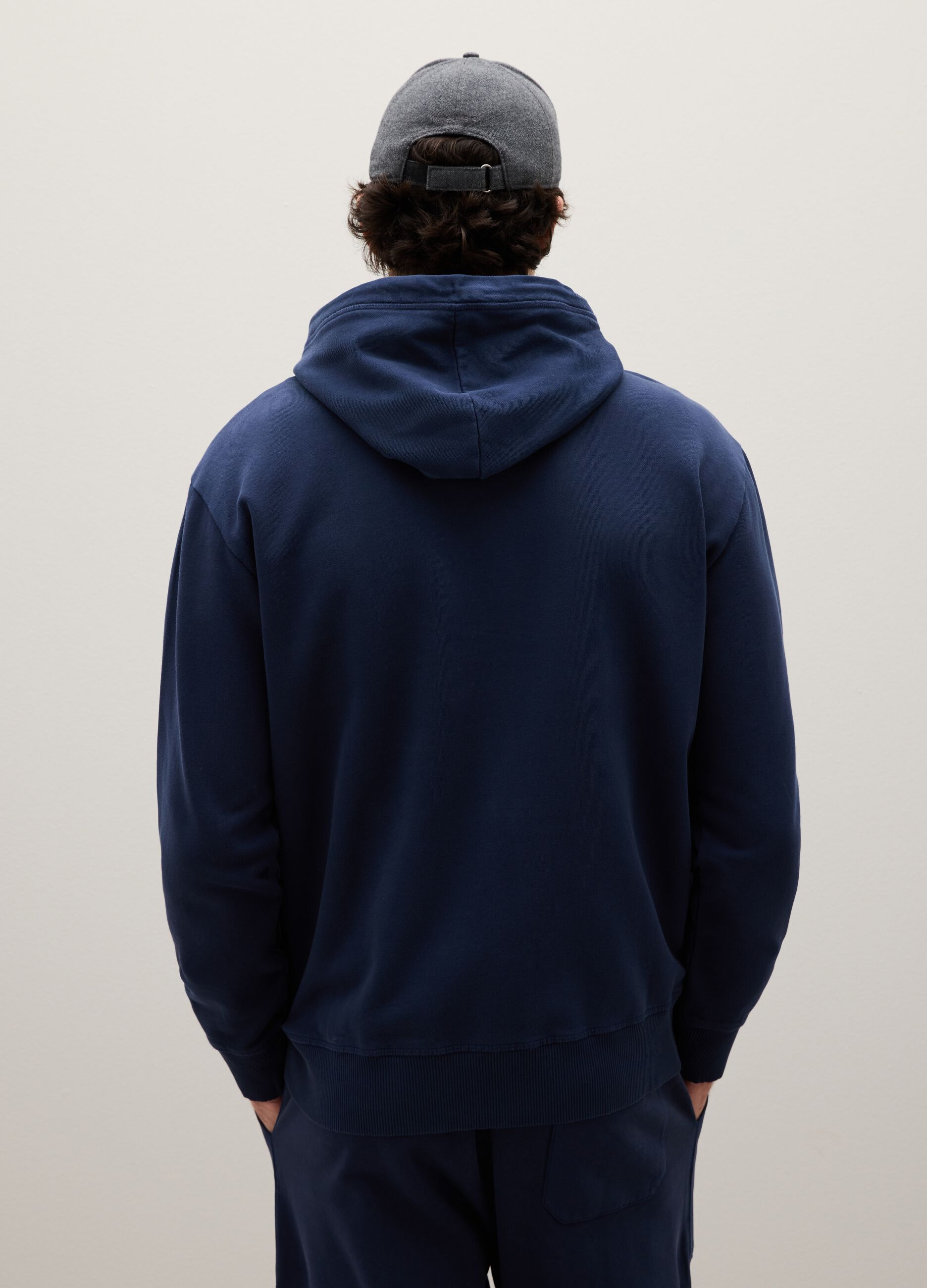 Blue Cotton Hooded Sweatshirt