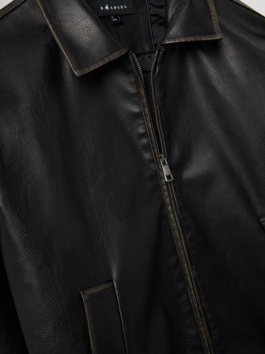 Black padded jacket oversized fit with zip_5