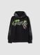 Black cotton-blend hooded sweatshirt with graffiti print, regular fit_0