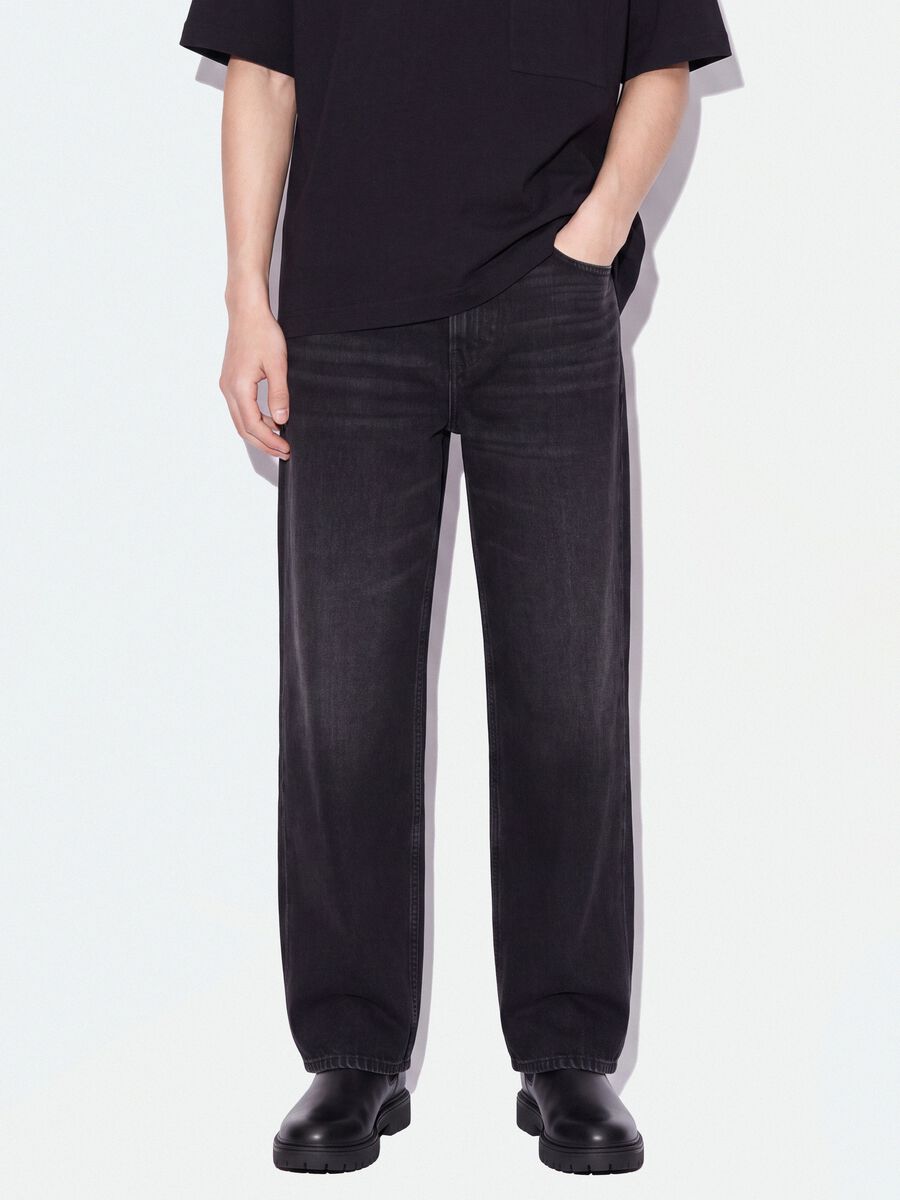 Black wide-leg denim jeans in pure cotton_1