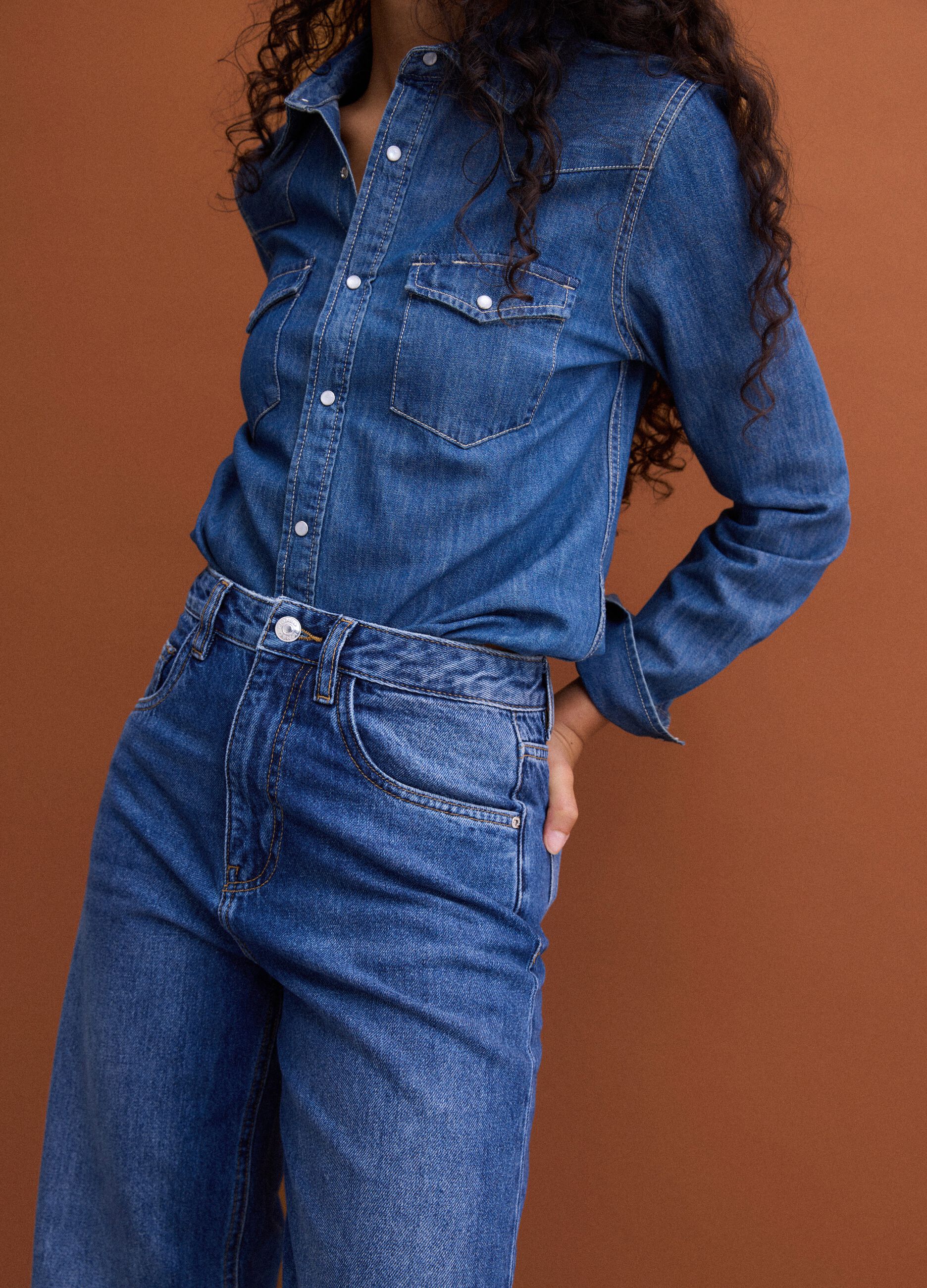 Blue denim straight-fit jeans in pure cotton