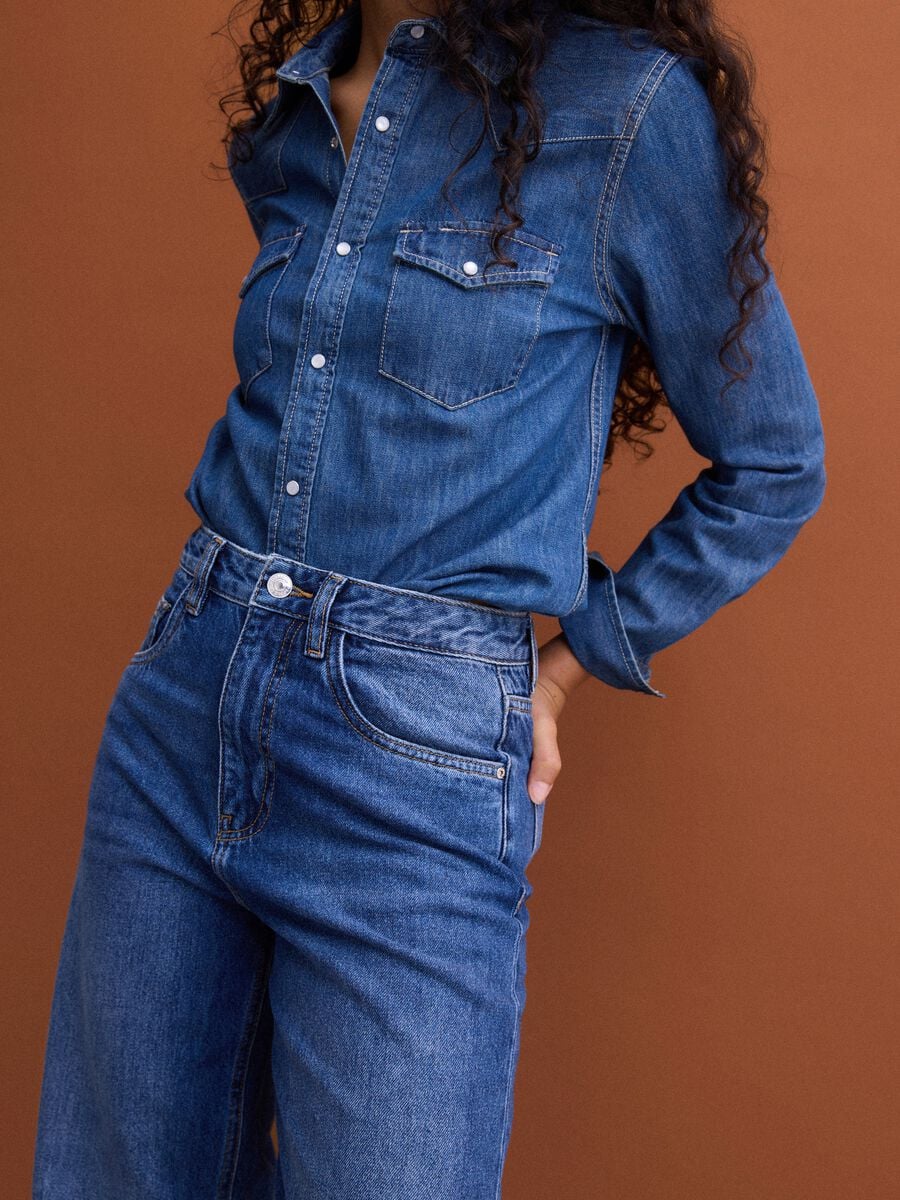 Jeans denim blu in puro cotone straight fit_2