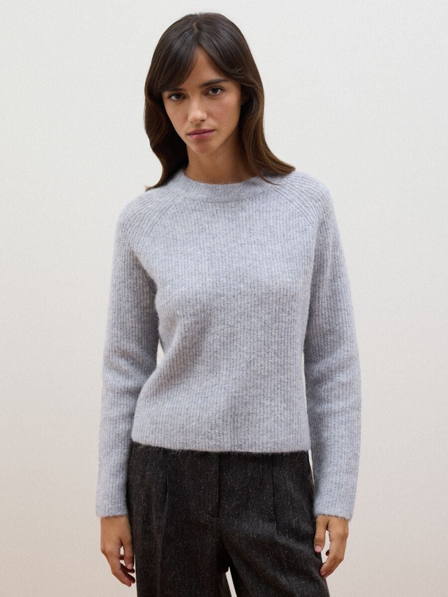 Grey stretch wool and alpaca crew-neck jumper_0