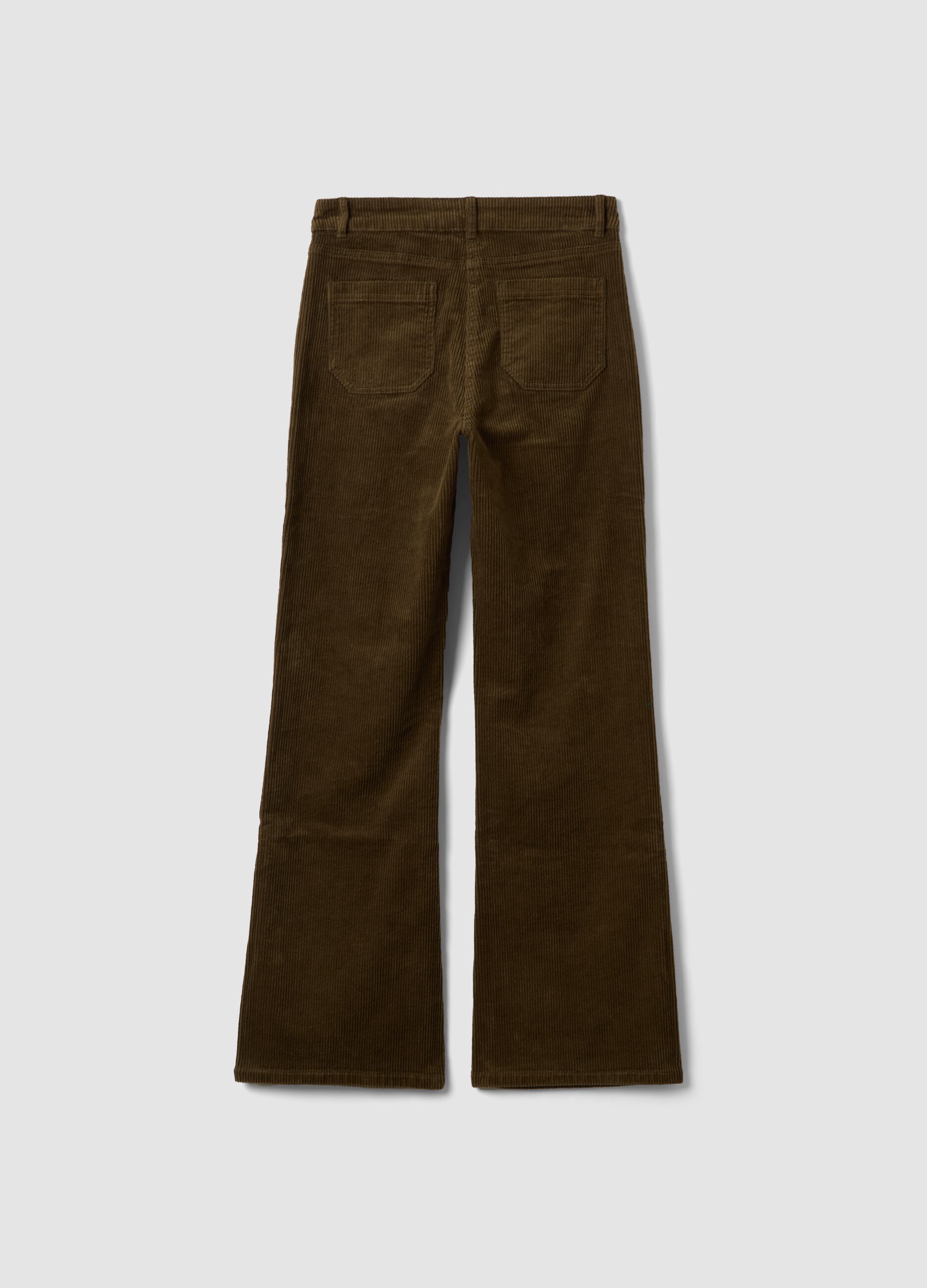 Green flared ribbed stretch-cotton trousers
