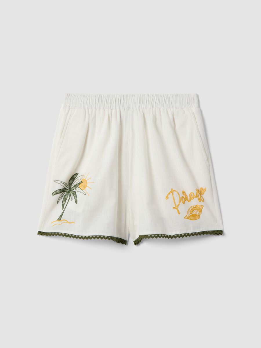 Shorts da mare bianchi in puro cotone con ricami_4