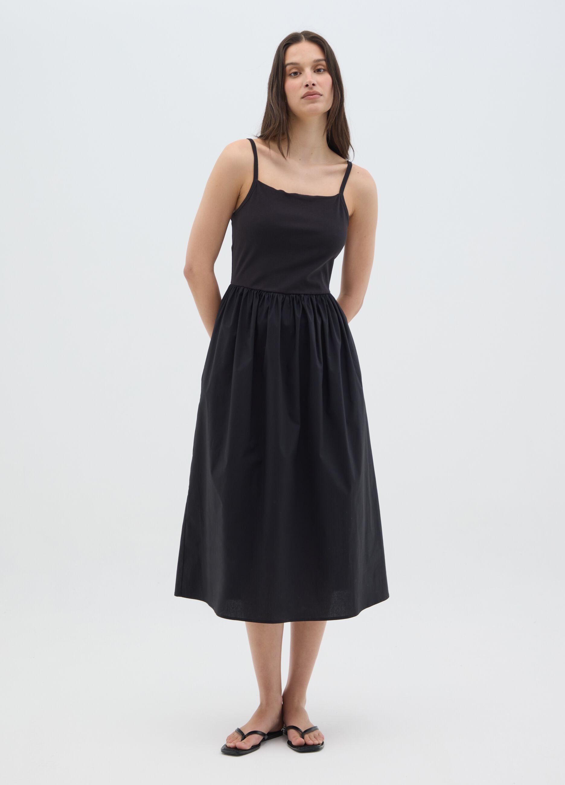 Women's long black cotton dress regular fit