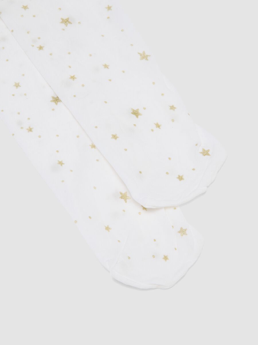 White stretch tights with star print_1