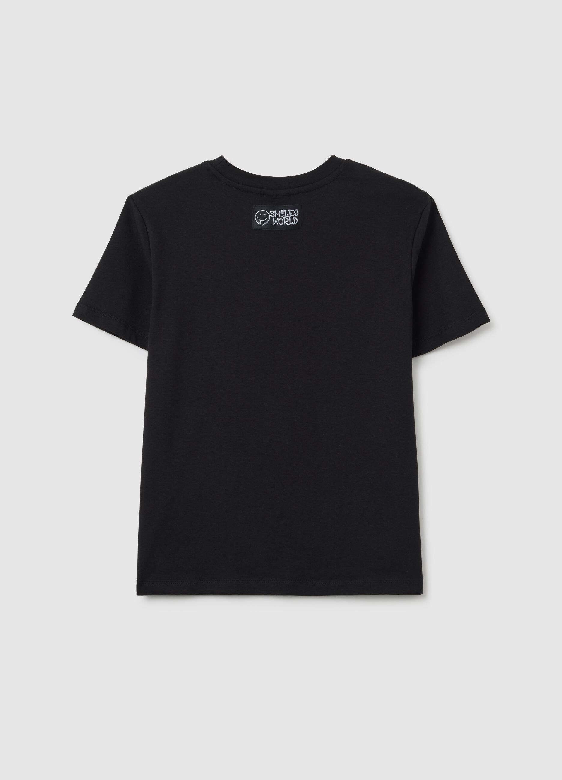 Girls' pure black cotton oversized T-shirt