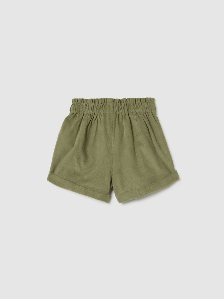 Girls' pure green cotton baggy shorts with embroidery_1