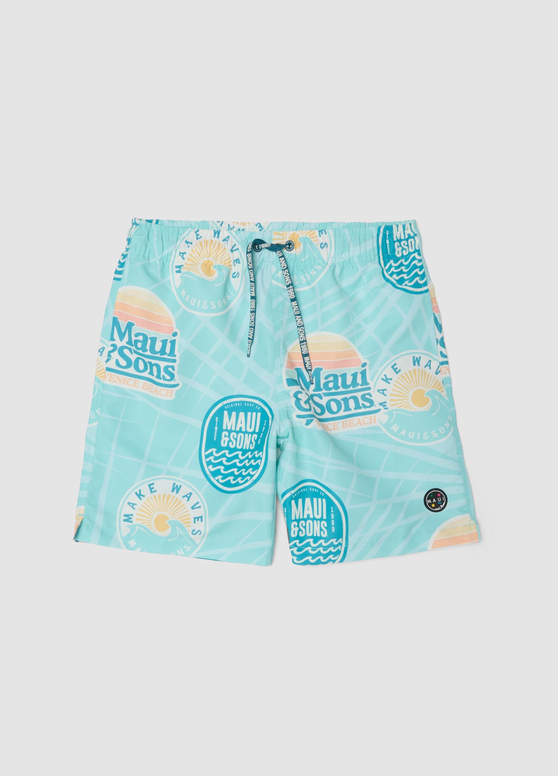 Blue boys&rsquo; swim shorts with all-over print