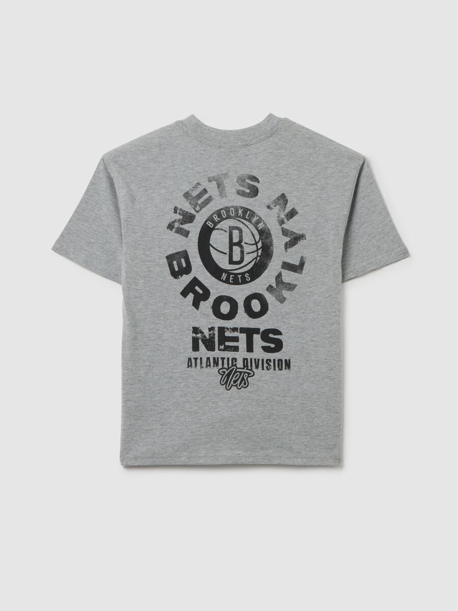 Grey cotton boy's t-shirt with Nets logo_4