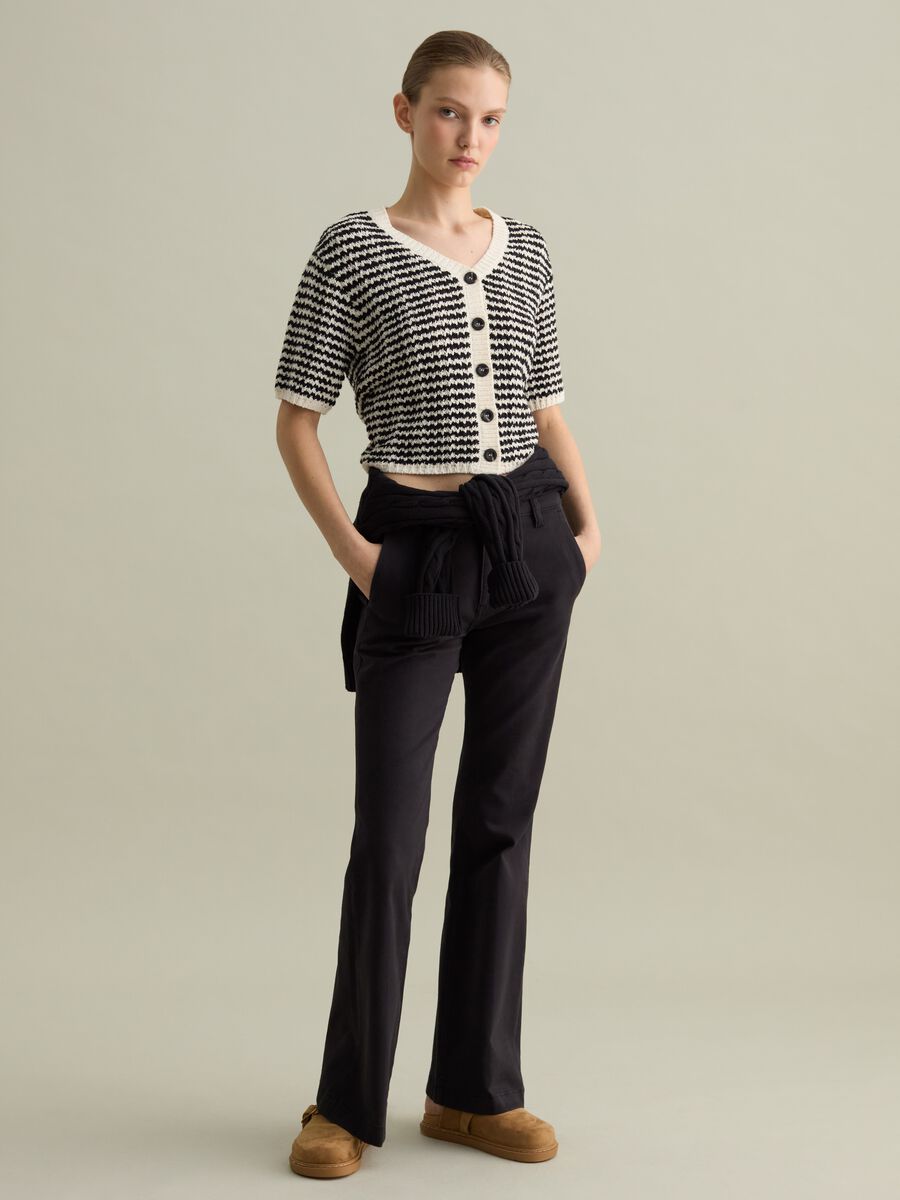 Short-sleeved cardigan with striped design_1