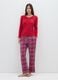 Red V-neck stripe-pattern pyjama top_1