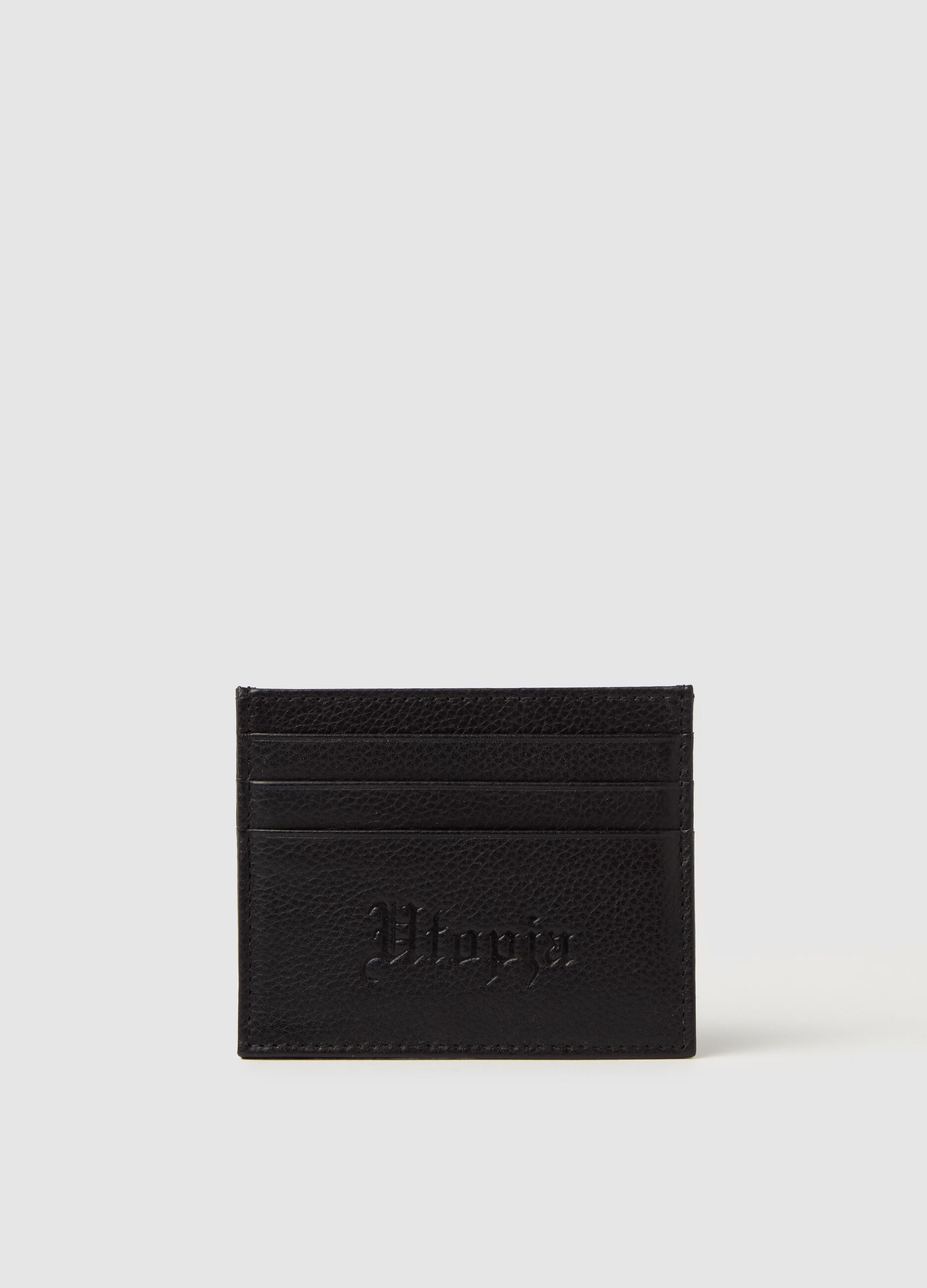 Textured-effect leather card holder