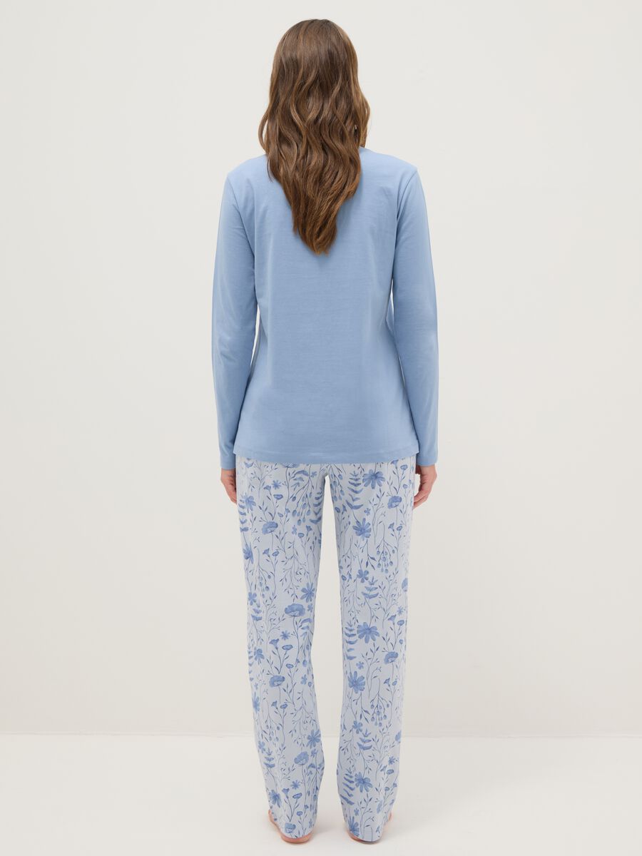 Blue pyjamas in pure cotton regular fit with floral details_2