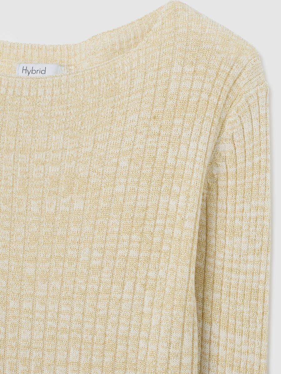 Maglia a costine beige con fibre metalliche_1