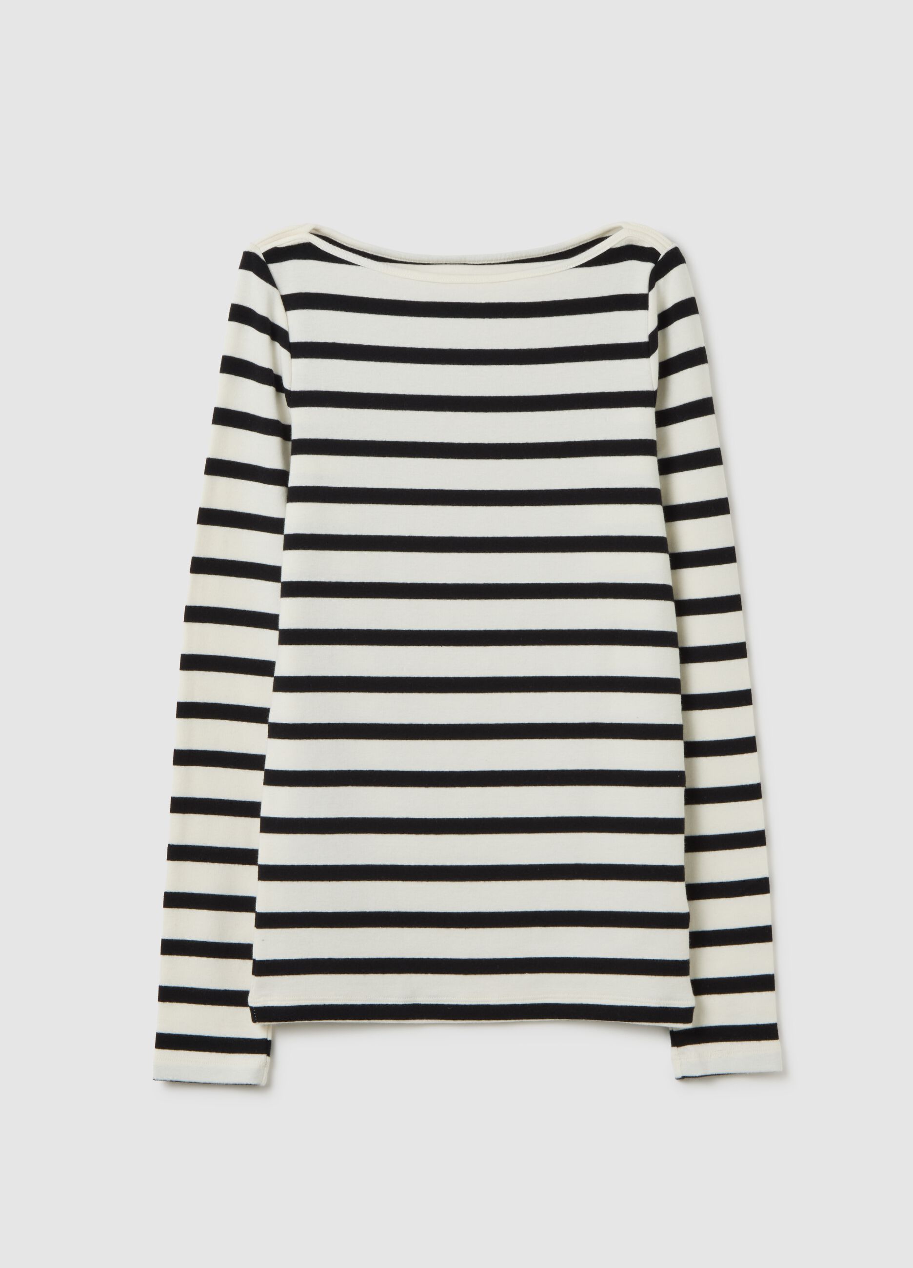 Striped T-shirt with boat neck