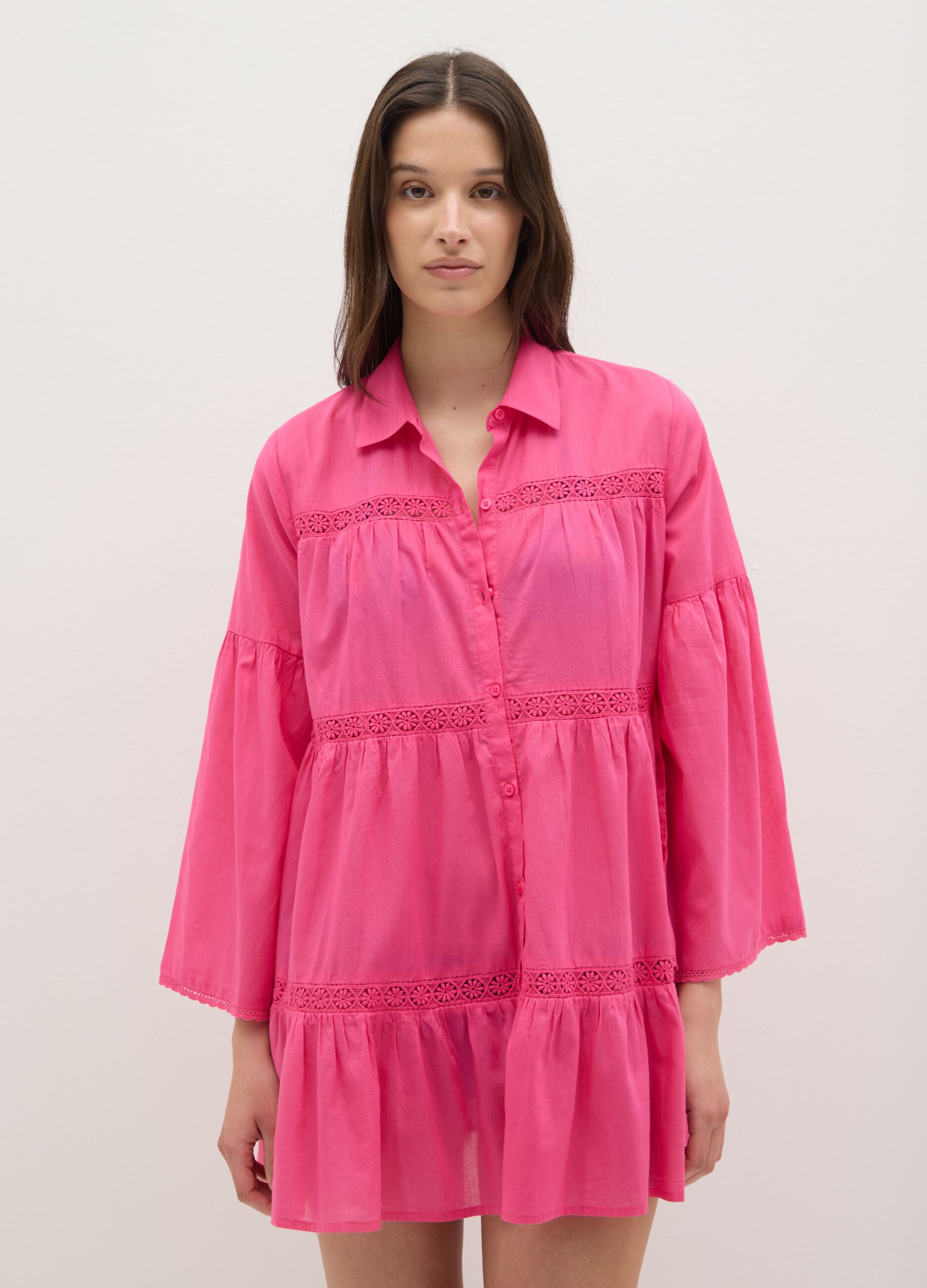 Loose-fitting pink women's shirt in pure cotton