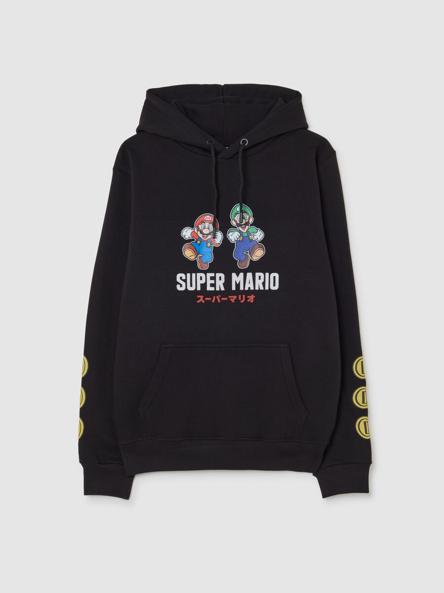 Felpa in misto cotone nera con cappuccio e stampa_4