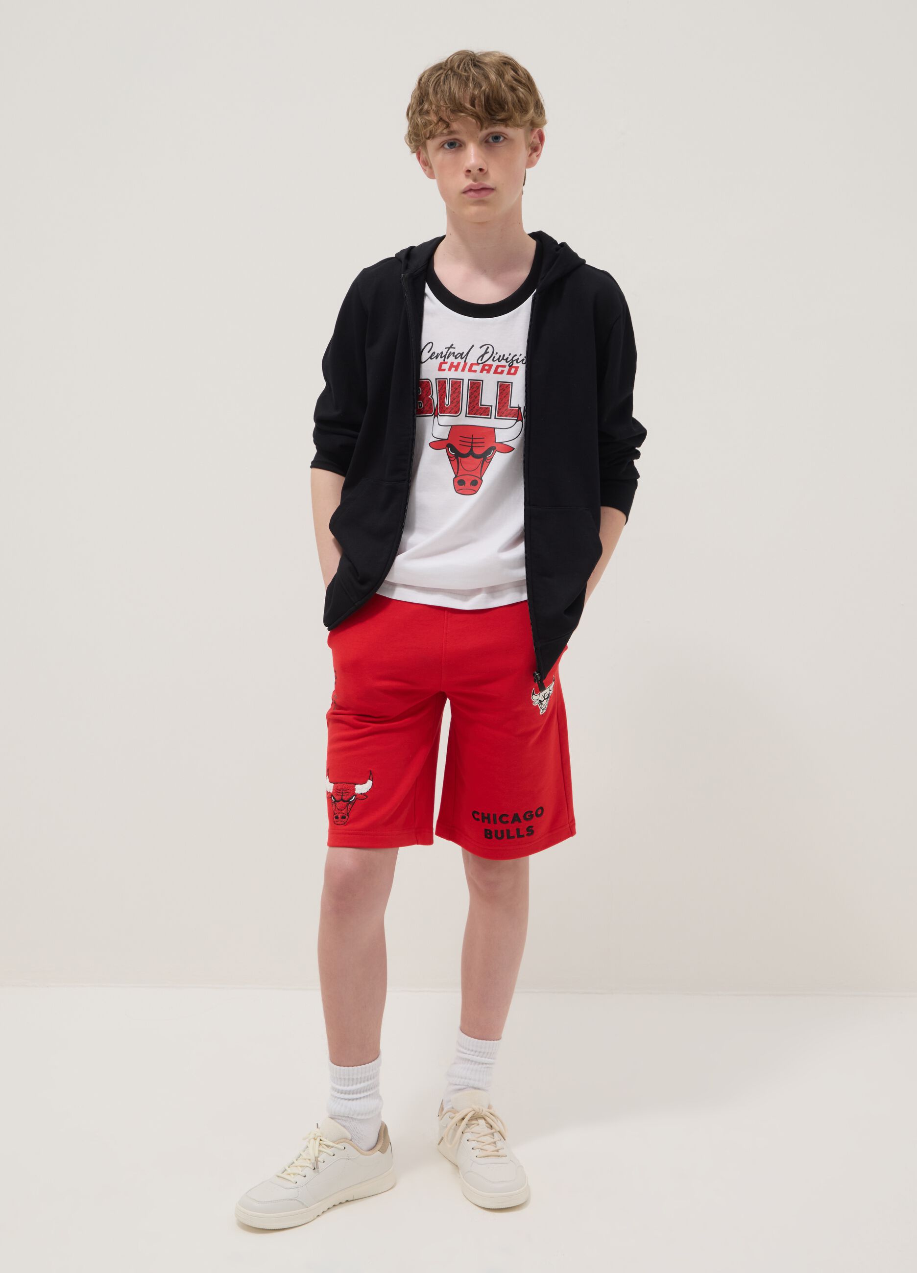 Regular-fit red cotton-blend shorts