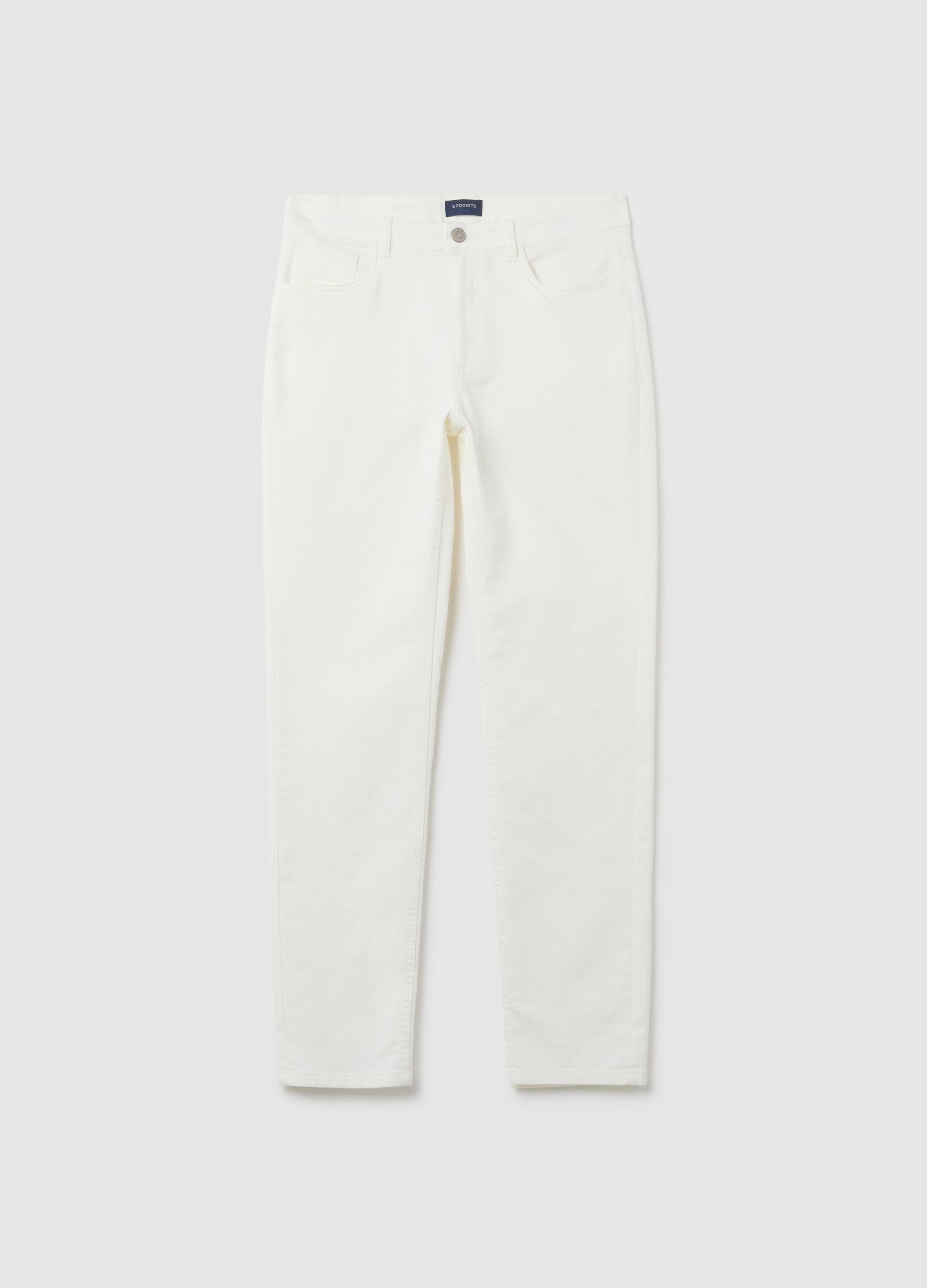 White Stretch Cotton Slim Fit Trousers