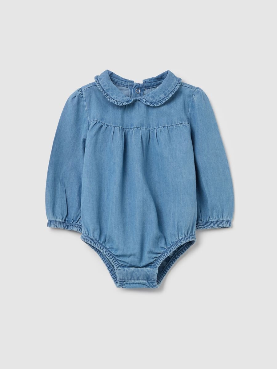 Body camicia in denim con rouche _0